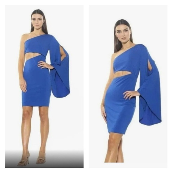 Alexia Admor Dresses & Skirts - ALEXIA ADMOR Royal Blue Cutout One Shoulder Draped Sleeve Bodycon Mini Dress L